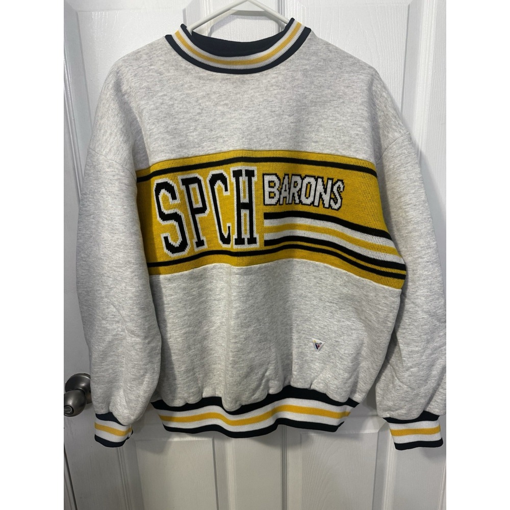 Vintage SPCH Barons Sweatshirt Adult L Gray Knit Yellow St Petersburg Florida #2